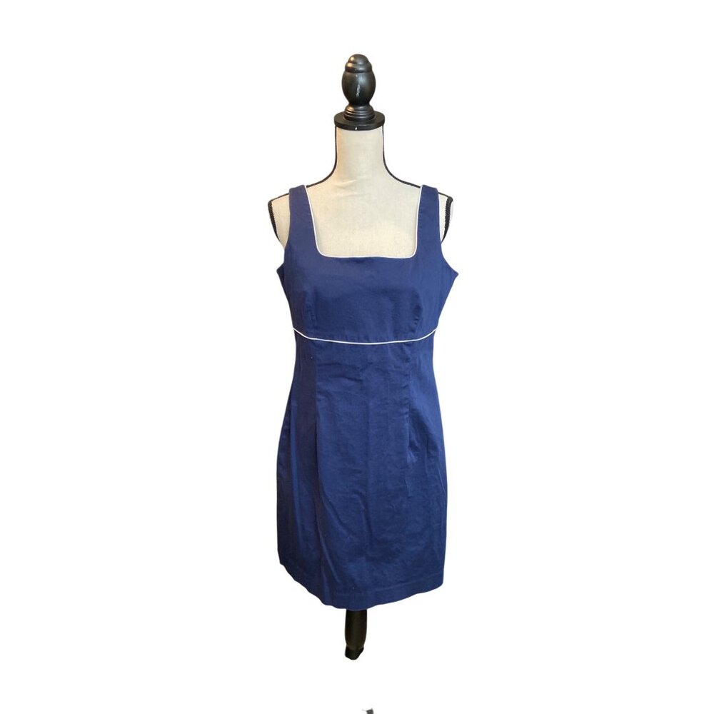 Jones New York Womens Dress Small Navy Sleeveless White Trim Square Neck Preppy